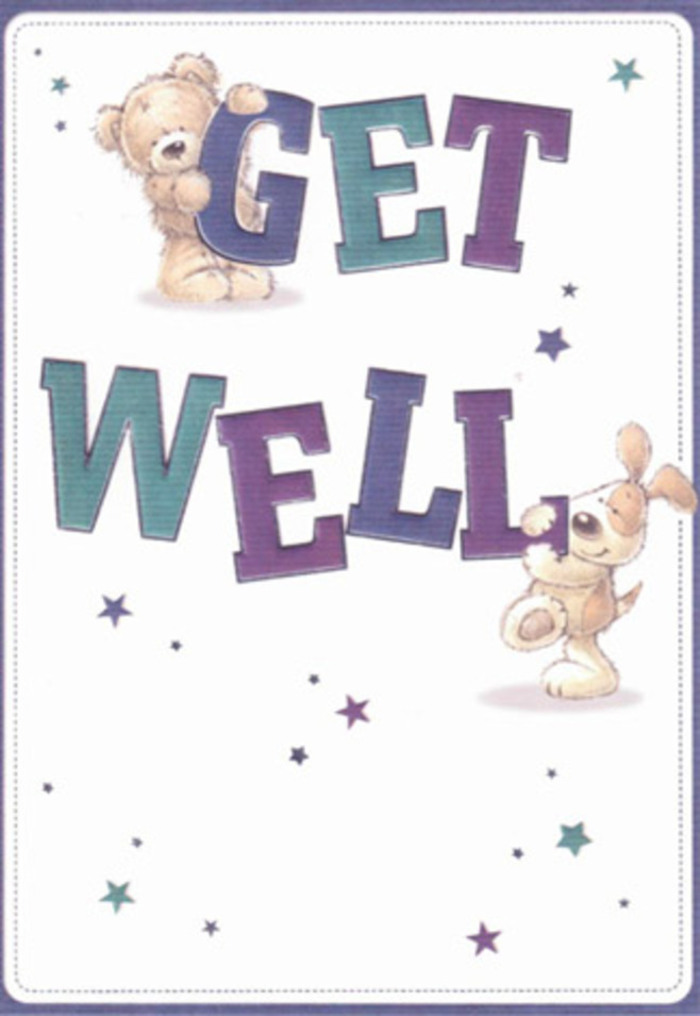 Evoking the gentle encouragement found in Oxford's historic lanes and gardens, this joyful get well card features an illustrated bear and floppy-eared pup, their playful natures captured in loving detail. Around them, stars swirl in lively patterns of sapphire, indigo, and amethyst, their brightness suggesting wishes of hope sent on a fresh breeze coming off University Parks. The bold typography is shaded in confident purples and aquas, grounding the message amidst a soft, even white background reminiscent of Oxford's iconic stone colleges awash in morning light. There's an inviting tactility to these figures-the soft, plush quality of the bear, the smooth velvetiness of the puppy's folded ear-calling to mind the comfort of holding a cosy throw or a handful of fragrant blooms. Each brushstroke is precise and expressive, mirroring the careful artistry of a Flowers Oxford arrangement created for a loved one convalescing nearby. This card is ideal for sending both emotional and sensory comfort, its tone bright and buoyant, a reflection of Oxford's nurturing community spirit. Paired with a bouquet delivered to the doorstep in Headington or Summertown, it offers gentle reassurance and the promise of brighter days ahead.
