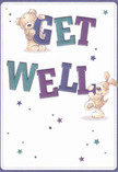 A sense of playful optimism radiates from this enchanting get well card, thoughtfully illustrated with two lovable companions-a bear and a puppy-who leap from the pristine pale background as if inviting you to a cozy Oxford afternoon. The bear stands upright, cradling the upper curves of the leading 'GET,' while the spirited pup balances next to the sturdy 'WELL,' their presence granting the simple message an infectious warmth. The text sings in jewel tones of indigo and teal, their vibrancy recalling the dynamic displays at Oxford's weekly flower markets. Scattered stars in shimmering blues and purples twinkle across the card, their joyous energy carrying wishes of swift recovery and steadfast support. You can imagine the fluffiness of the bear's fur and the softness of the dog's ears, as tactile as the petals on a freshly arranged bouquet. This design is more than a card-it's a heartfelt token, much like a floral delivery from a local Oxford florist, sending gentle encouragement and a breath of hope to someone cherished, whether they're tucked up in Jericho or basking in the light-filled rooms of Headington.